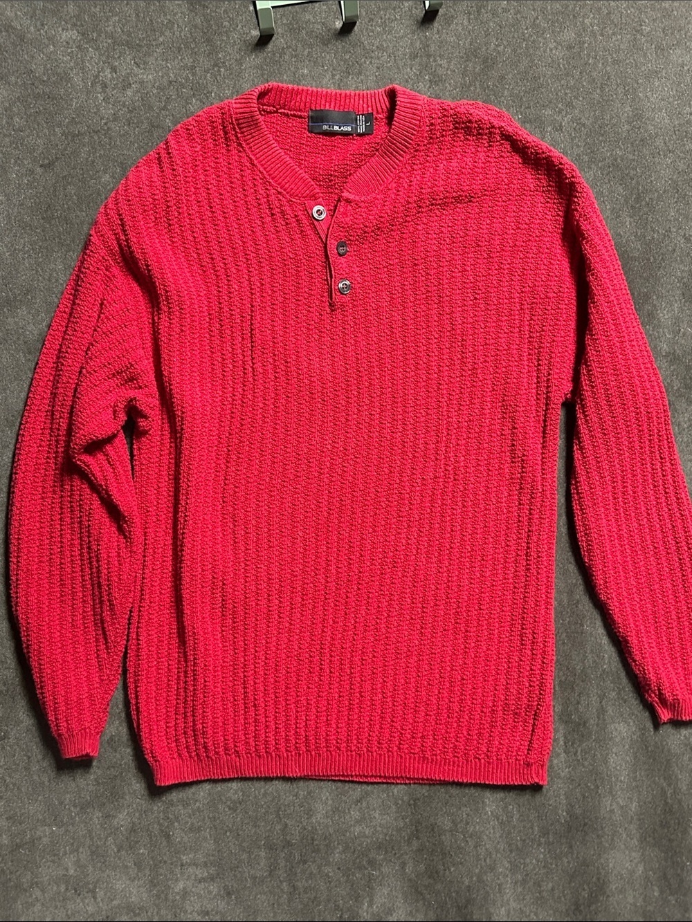 Vintage Bill Blass Red Textured Knit Sweater Men’s Large Made in USA 100% Cotton